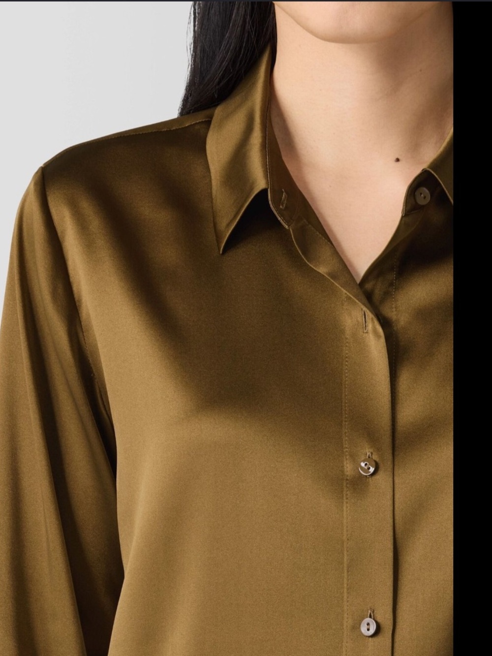 Eileen Fisher Dark Chocolate Brown Silk Charmeuse Blouse Size XXS - Picture 2 of 9